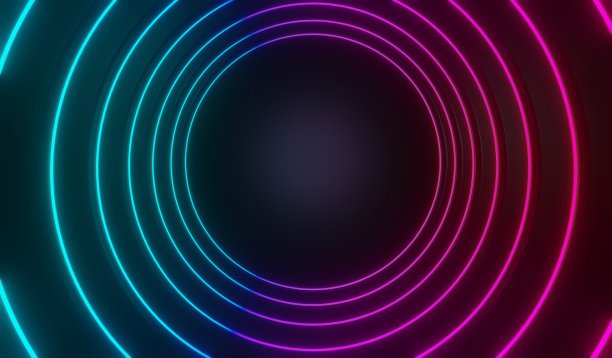 3d渲染的RGB霓虹灯在黑暗的背景。激光线在夜间显示。紫外波束场景图片下载