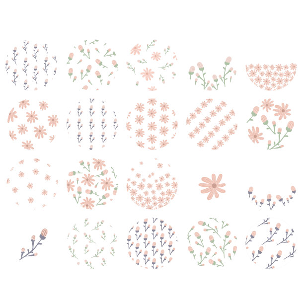 突出封面集，社交媒体抽象的花卉植物图标。放荡不羁的风格。矢量图图片下载