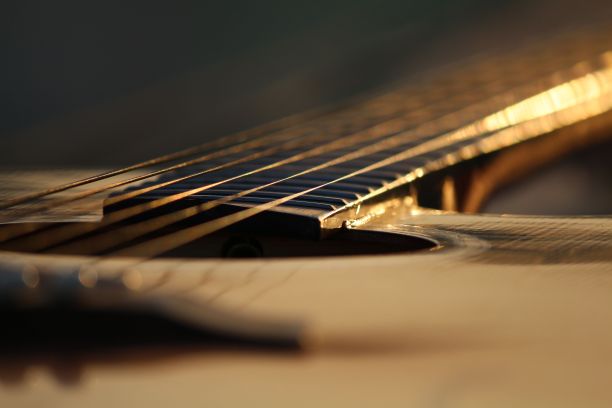 阳光下吉他琴弦的特写镜头图片下载