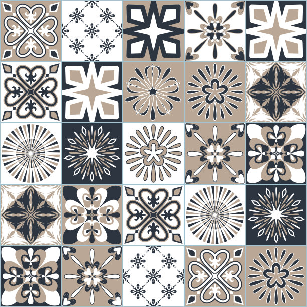 西班牙瓷砖深灰米色，浴室装饰墙装饰，矢量插画图片下载