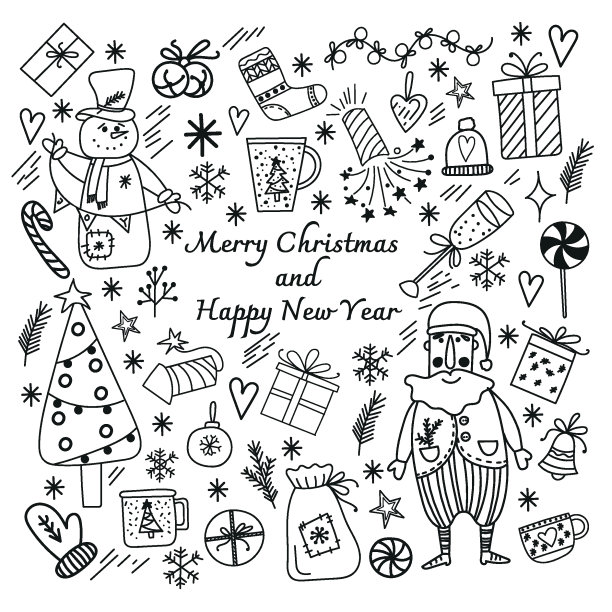 圣诞节。设计元素、儿童。可爱的卡通风格。新年贺卡。图片下载