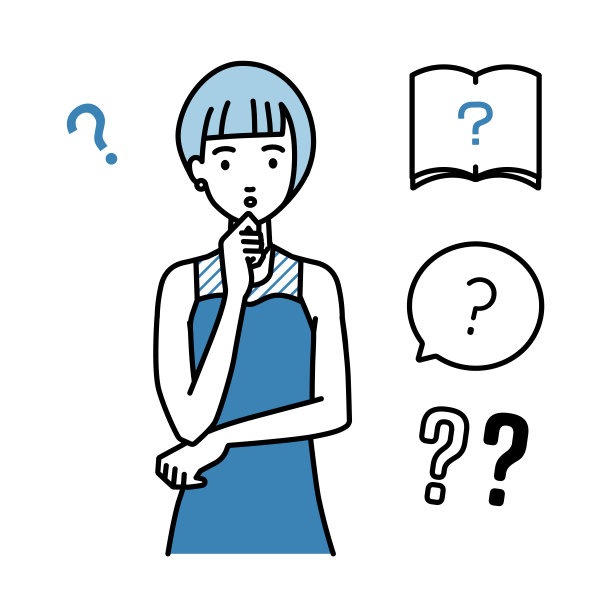 一个穿着衣服的女人拿着一个问题站着，手指放在下巴上的问号图片下载