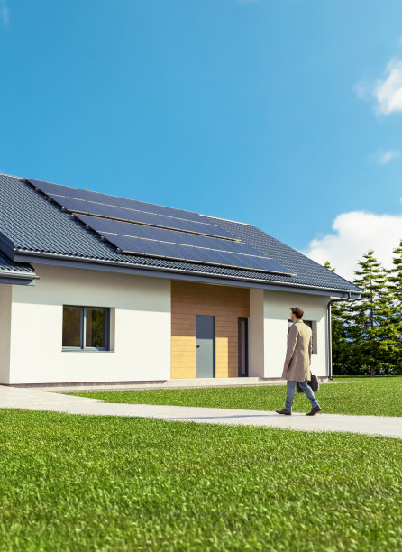 从太阳能屋顶获得能量的房屋图片下载