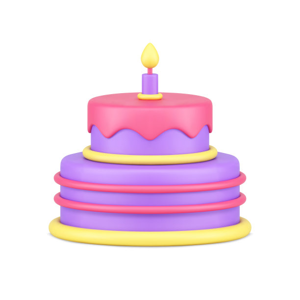 生日蛋糕糖果融化釉与一个燃烧的蜡烛周年庆典3d图标矢量图片下载