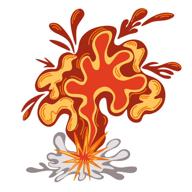 爆炸。漫画中的炸药或炸弹爆炸、起火。爆炸云和烟雾元素。危险的炸药爆炸，原子弹爆炸。矢量手绘插图。图片下载