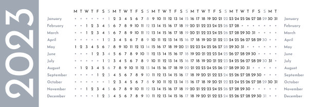 灰色简单线性日历模板2023与周开始的星期一图片下载