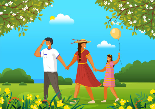 爸爸、妈妈和女儿带着气球走路图片下载