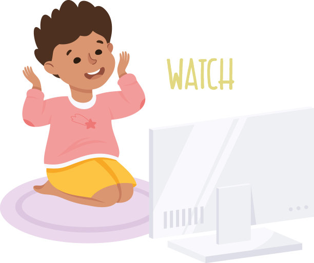 小男孩坐在地毯上看电视图片下载