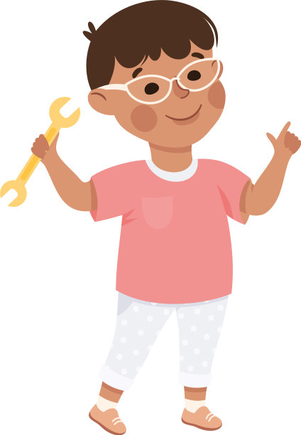 戴眼镜的可爱小男孩拿着扳手图片下载