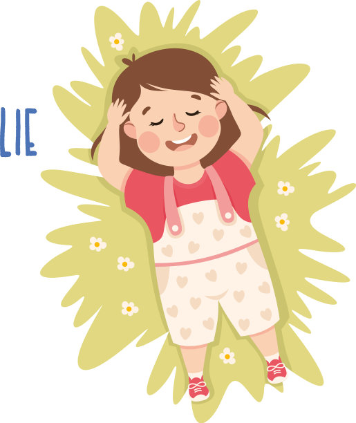 小女孩躺在绿色的草坪上示威图片下载