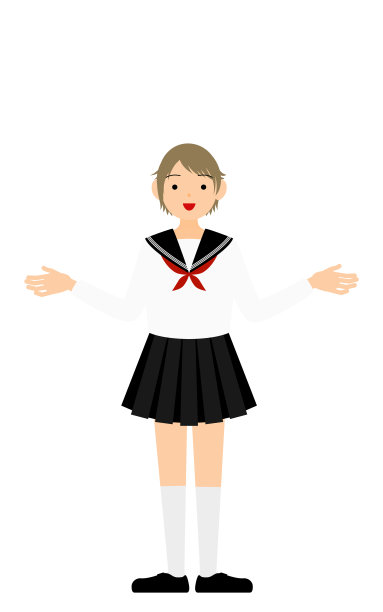 女孩穿着白色的学校水手制服，伸开双臂做手势图片下载