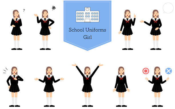 女孩穿着学校水手制服，摆姿势，询问，尴尬，指指点点，说话等等。图片下载