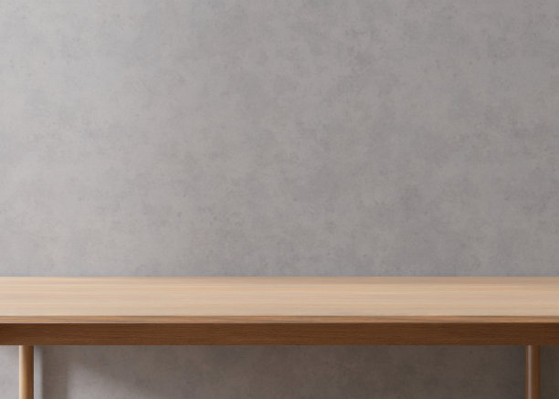 空的木质桌面和空白的混凝土墙。复制空间为您的对象，产品展示。3 d渲染。图片下载