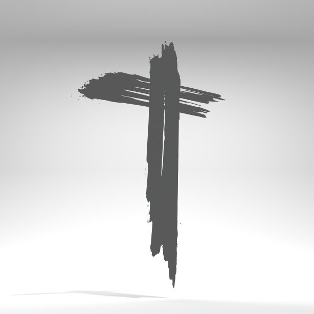 垃圾风格的基督十字架为圣灰星期三网络横幅或社会图形。大斋节的第一天是祈祷和禁食的神圣日子。三维渲染图片下载
