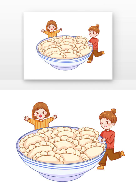 卡通复古碗饺子儿童元素图片下载