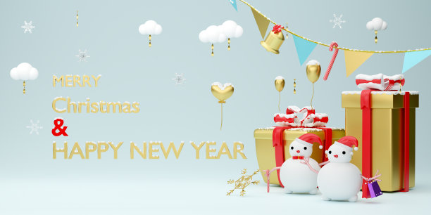 雪人礼盒在天蓝色粉彩组成的现代舞台展示和极简主义模型，圣诞和节日新年概念，3d插图或3d渲染图片下载