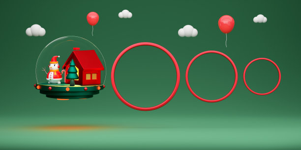 雪人和雪球与圣诞树和绿色几何组成的网站或海报或幸福卡片，圣诞横幅和节日新年，现实的3d插画或3d渲染图片下载