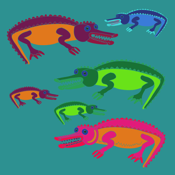 程式化的爬行动物。手绘。图片下载