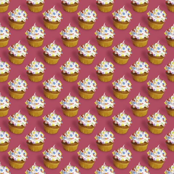 纸杯蛋糕图案与彩色的撒屑。图片下载