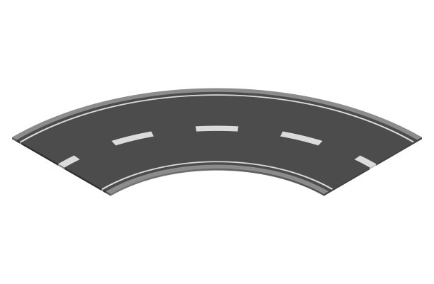 用于高速公路城市街道地图交通创建的等距道路元素。沥青部分道路和有弯道的路线图片下载