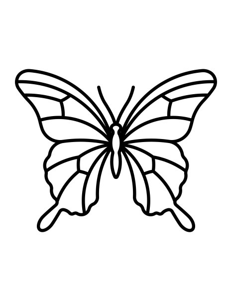 蝴蝶图标。美丽的大斑蝶，具有典型的大翅膀和触角。细线蝴蝶轮廓图标插图。可编辑的中风。图片下载