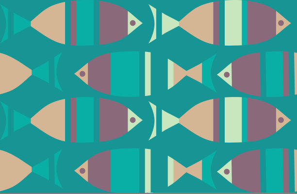 风格化的抽象装饰可爱的海鱼无缝模式图片下载