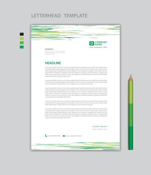 信笺模板矢量，极简风格，印刷设计，商业广告布局，绿色概念背景，简单的信笺模板模拟，公司信笺设计图片下载