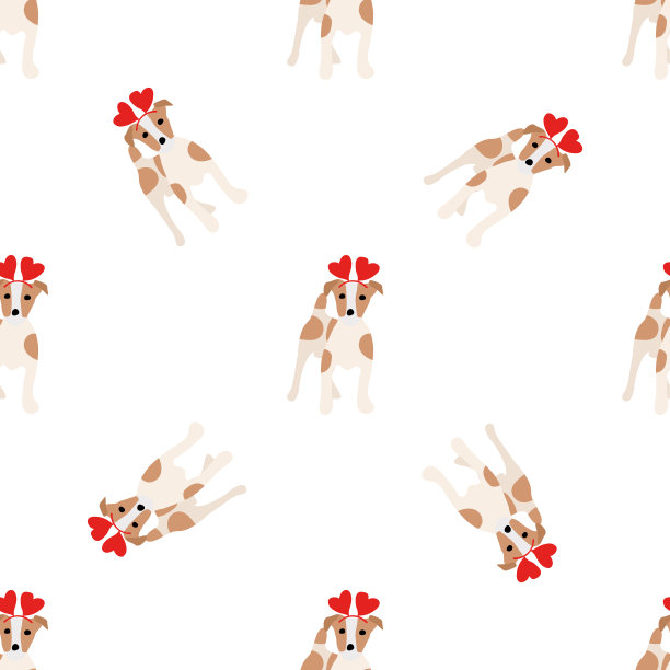 可爱的狗杰克罗素梗。范妮的动物。矢量手绘无缝图案。适合婴儿，儿童服装，印花设计，纺织品。白色背景。图片下载