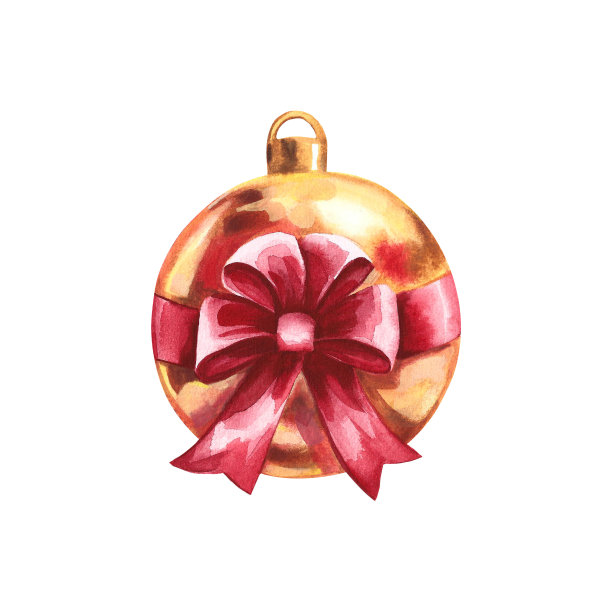 带红蝴蝶结的圣诞球。水彩插图。隔离。圣诞快乐，新年快乐。水彩图片下载