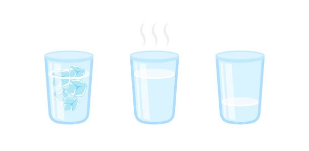 3杯不同温度的水用玻璃，冰的或热的饮用水图片下载