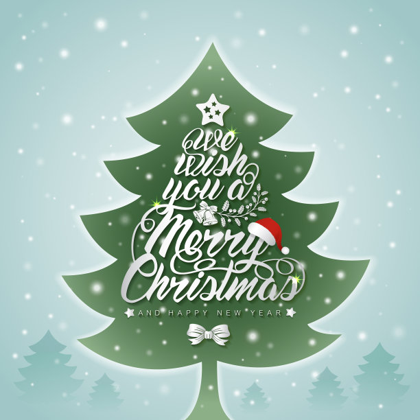 圣诞快乐和新年快乐字体，圣诞老人帽子，圣诞树，星星，丝带，和传单，海报，网络，横幅，和卡片矢量插图的雪装饰图片下载