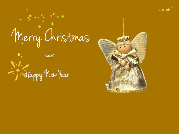 3D渲染的“圣诞快乐，新年快乐”黄色背景与天使，copyspace图片下载