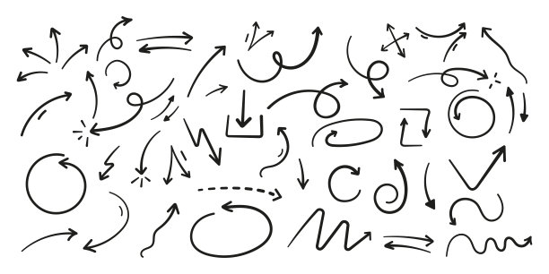 在白色背景上设置简单的平面箭头。箭头标记图标和箭头油漆。股票向量。EPS10。图片下载