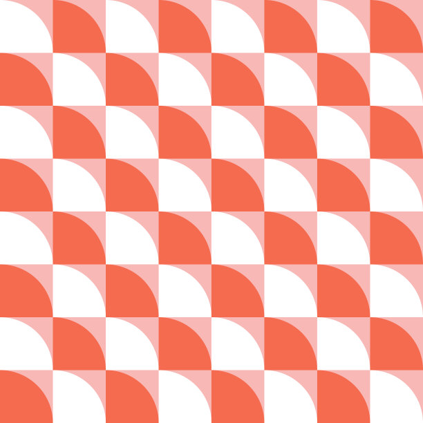 几何抽象背景集合。矢量彩色插图。简单的四分之一圆形状纹理无缝背景。白色，粉色和红色。包装纸设计。图片下载