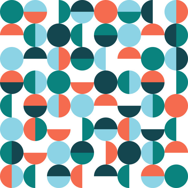 几何抽象背景集合。矢量彩色插图。现代圆形纹理无缝背景。白色，红色，蓝色和绿色。设计包装纸用纺织品。图片下载