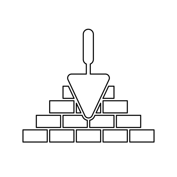 砖块线条图标：泥刀和砖块图标，建筑或维修符号，砖砌图标图片下载