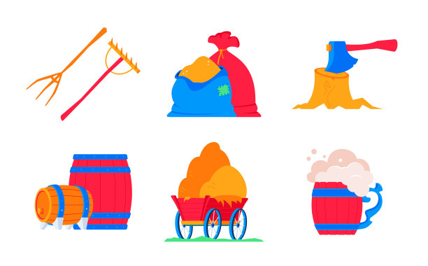 农村生活上的一个农场-平地设计风格的对象集图片下载