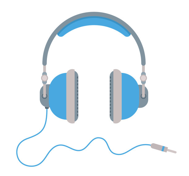 耳机矢量图标。蓝色耳机，白色背景隔离。平耳机图标。图片下载