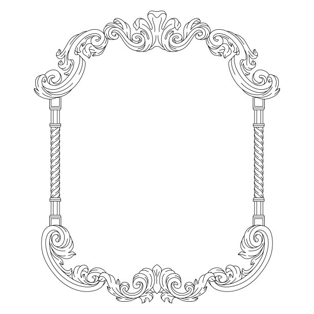 巴洛克风格的装饰性花框。雕刻黑色卷曲植物。图片下载