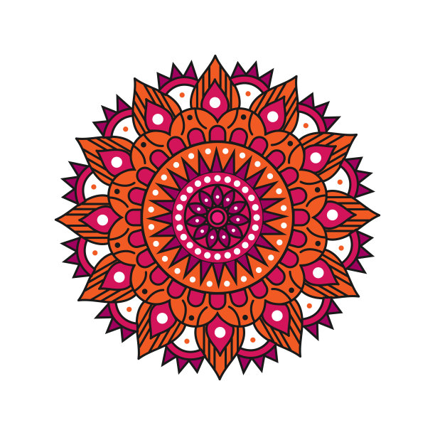 彩色曼荼罗在白色背景图片下载