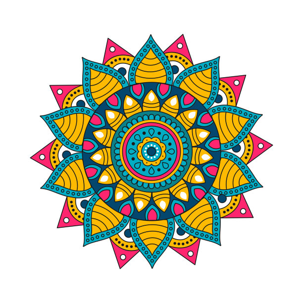 彩色曼荼罗在白色背景图片下载
