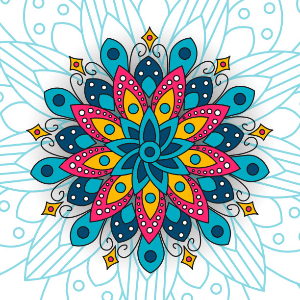彩色曼荼罗在白色背景图片下载