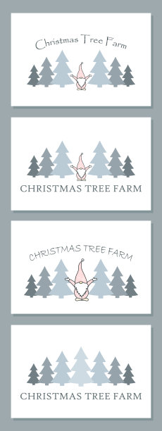 一套卡片，圣诞树农场平面矢量插图与斯堪的纳维亚侏儒，图形邀请或礼品卡制作图片下载