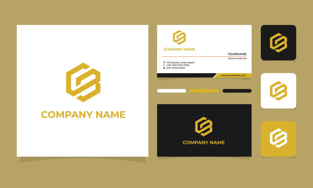 初始G的logo设计模板和名片，初始G的六边形图标图片下载