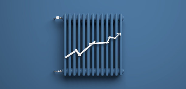 经典散热器与箭头前面的背景- 3D插图图片下载