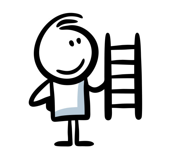 可爱有趣的涂鸦棍手拿梯子和快乐的脸。图片下载