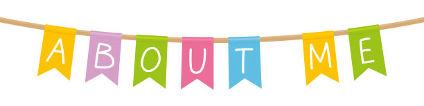 关于我写在彩色花环与旗帜矢量插图图片下载