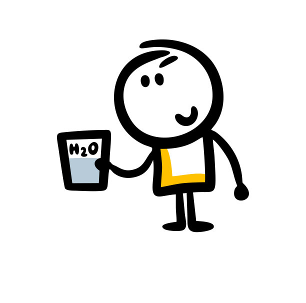 涂鸦学生男孩用一杯蓝色的干净的水喝素描。图片下载