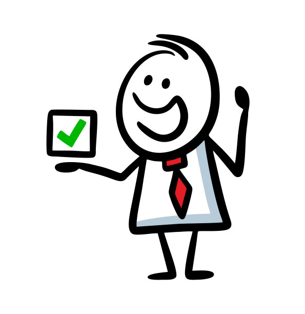 商人拿着标记的复选框。矢量艺术。图片下载