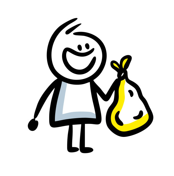 拿着一袋垃圾的搞笑涂鸦棍男。图片下载